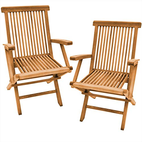 Teako Desing 2 Stück Klappstühle Alessandria mit Armlehnen Teak Massivholz Höhe der Stuhllehne 90 cm Wetterfest, robust