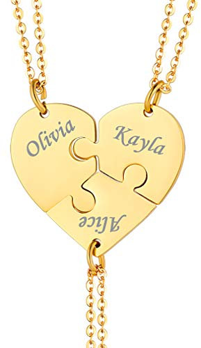 Custom4U Collier Best Friends pour 3 Prénom Gravé Acier Inoxydable Collier Amitier pour 3 Cadeau pour Elle