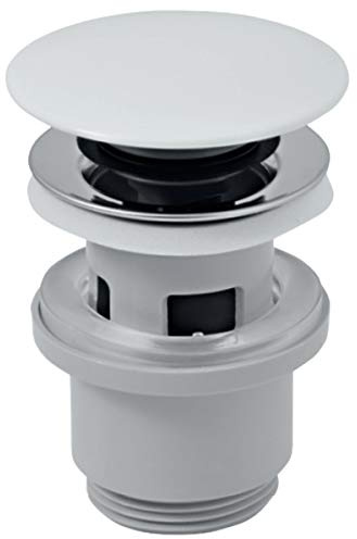 VBChome Universal Click-Clack Pop Up Ventil Ablaufgarnitur mit Push Druckfunktion Push-open-Technik Ablaufventil Abfluss Ventil und Keramik-Stopfen für Waschtisch Waschbecken mit Überlauf - weiß