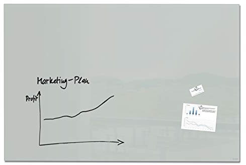 SIGEL GL221 Großes Premium Glas-Whiteboard 150x100 cm grau hochglänzend, SGS geprüft, einfache Montage, incl. 2 starke Magnete, Glas-Magnettafel Artverum