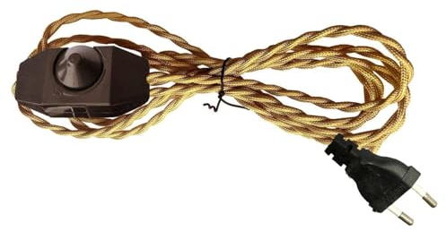 FSLIVING 2-adrige Textilkabel. Lampenkabel mit 1.8 meter Länge,mit Dimmer und Stecker.Ausgezeichnete für Ventilator, Lampe, eine nacht lampe etc. ! Die verbindung ist einfach,.Gold
