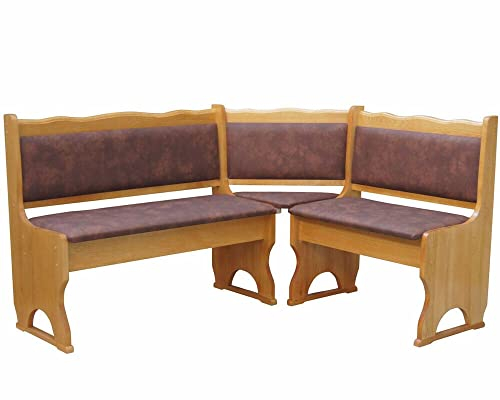 k koma Tapicería esquinera de madera de pino, color Alder con acolchado de madera maciza, piel ecológica marrón (100 x 120)