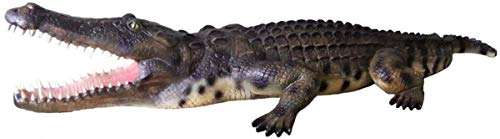 Casa Padrino Deko Skulptur Krokodil Grün/Schwarz/Beige 320 cm - Riesige Lebensgroße Gartenfigur - Gartendeko