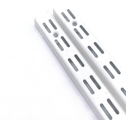 EAI Twin Slot Wall Mounted Upright Shelving - Pack of 2, White, 430mm | Strong, Heavy Duty Steel Shelf | For Shed, Garage, Indoor Storage | Easy To Install Rack