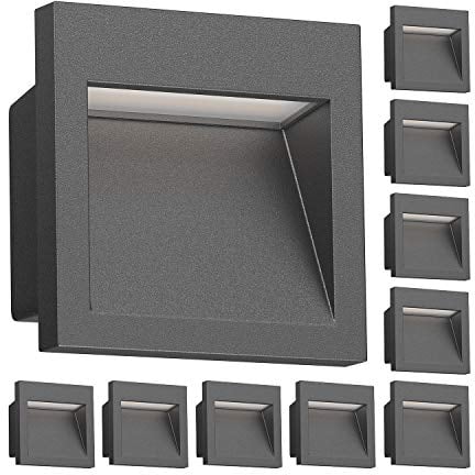 ledscom.de 10 Stück LED Wandeinbauleuchte NOLA, Downlight für außen, IP54, anthrazit matt, 90 x 90mm, warmweiß
