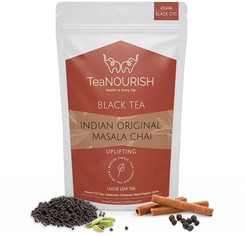 TeaNOURISH Indian Original Masala Chai Tea | Assam CTC Loose Black Tea | Blended with Cinnamon, Cardamom, Black Pepper & Cloves | 100% NATURAL INGREDIENTS - 3.53oz/100g