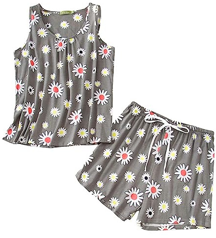 ENJOYNIGHT Women's Pyjama Sets Cotton Print Tank Top and Shorts Nightwear