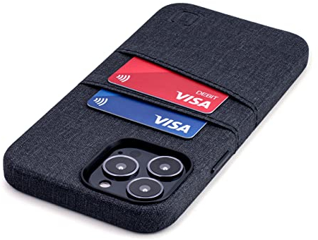 Dockem Wallet Case for iPhone 13 Pro Max with Built-in Metal Plate for Magnetic Mounting & 2 Credit Card Holder Pockets: Luxe M2, Canvas Style Synthetic Leather (6.7 iPhone 13 Pro Max, Black)