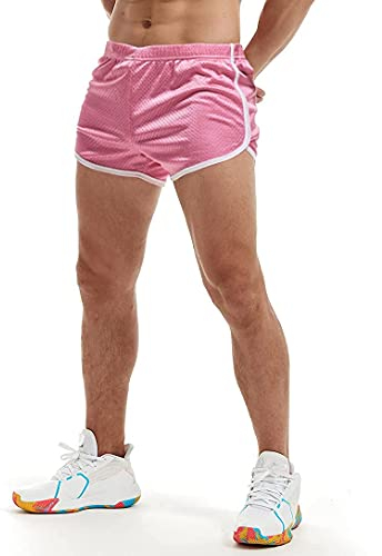 AIMPACT Sport Shorts Herren 3 Inch Turnhose Herren Kurz Mesh Atmungsaktiv Bodybuilding Shorts Fitness Training Sporthose (Rosa-M)