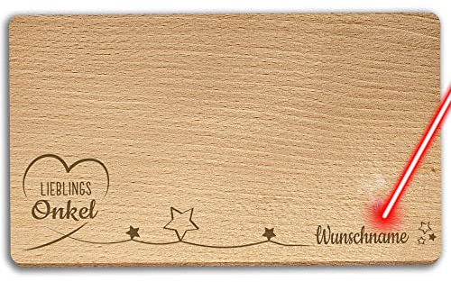Frühstücksbrett mit Name gravieren - Lieblings-Onkel - Geschenk für den besten Onkel, Weihnachten, Geburtstag - Holzbrett Buche, personalisiert, Lasergravur