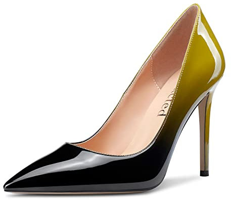 Saekcted Tacón Alto para Mujer Zapatos Noche Punta Puntiaguada Tacón 10 CM High Heels Pumps Amarillo Charol 38 EU