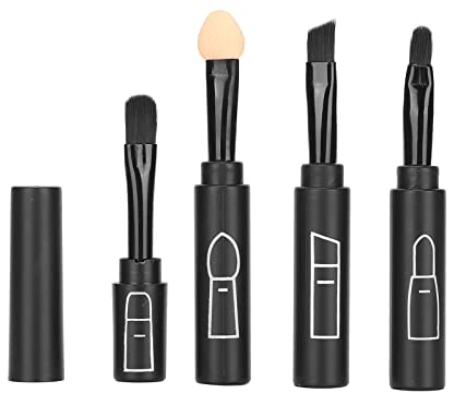 Ensemble de Pinceaux de Maquillage Télescopiques 4 en 1, Pinceaux Cosmétiques pour Fard à Paupières, Lèvres, Sourcils, Mini Kits de Pinceaux de Maquillage Rétractables Portables pour le(le noir)
