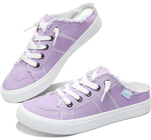Obtaom Mules en toile à mémoire de forme pour femme - Chaussures de vacances confortables à enfiler, violet, 43 EU
