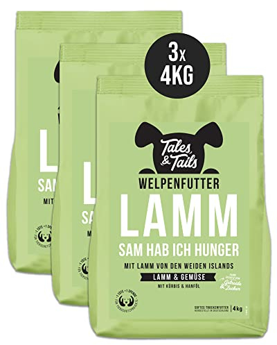 Tales & Tails Halbfeuchtes Trockenfutter für Hunde | Getreidefrei | Eine Tierische Proteinquelle | Hohe Akzeptanz & Verträglichkeit (4 kg (3er Pack), Welpe Lamm)
