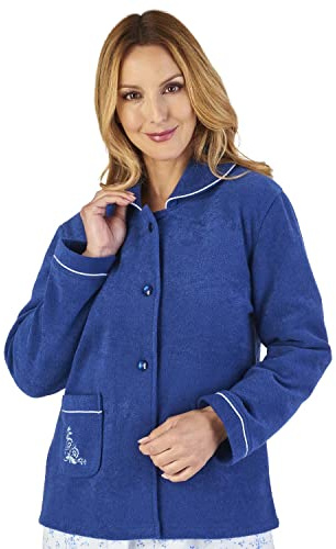 Slenderella Veste de nuit en polaire avec boucle brodée Taille S à 3XL, bleu marine, M