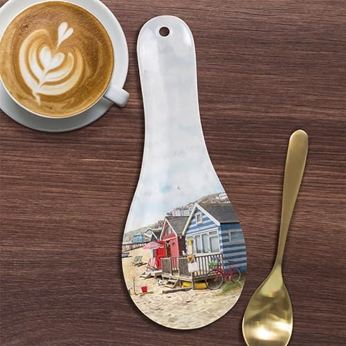 Sandy Bay Spoon Rest Utensil Trivet Holder Watercolour Beach Sea Vacation Design