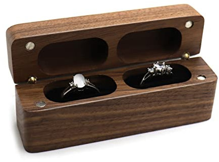 Mamiddle Walnuss Double hölzerne Ring Box Velvet Soft Interior Halter Ohrringe Schmuck aus Holz Präsentation Box Fall für Vorschlag Engagement Hochzeit Zeremonie(Rechteckig)