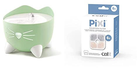 Catit Katzen-Trinkbrunnen Pixi, 2,5L, mintgrün, 1 Stück & 43722 Pixi Ersatzfilter, 6er Pack