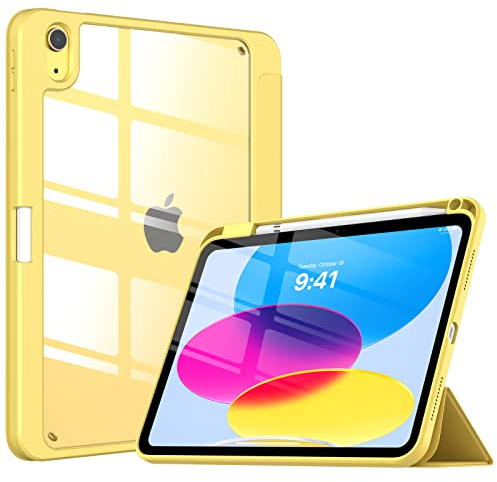 TiMOVO Funda para iPad A16 11ª Generación 11 Pulgadas 2025, iPad 10ª Generación 10,9 2022 con Ranura de Lapiz, Cubierta de Carcasa Trasera Transparente Auto Sueño/Despertar, Amarillo Claro