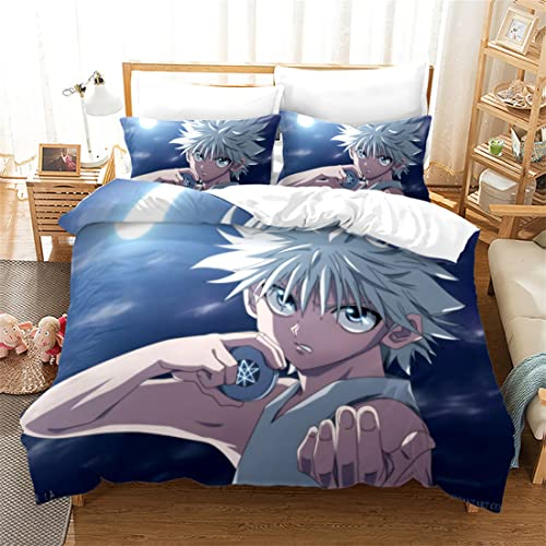 NECEHY Hunter x Hunter Bettwäsche Bettbezug 2 Kissenbezug 3 teilig,Weiche Karikatur Bettbezug Set mit Reißverschluss,ab-164,Super King:102x87/260 * 220cm