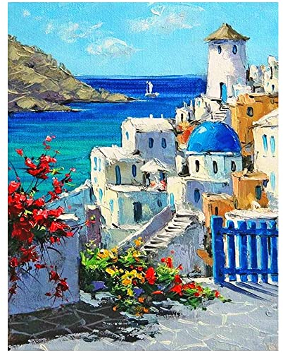 DCIDBEI 40 x 50 cm Santorin Diamond Painting Set quadratisch Square,5D Diamant Malerei Landschaft Meer Strand, Diamond Kunst für Erwachsene und Kinder Handwerk Wanddekoration Deko