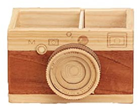 SagaSave Pot à crayons en bois, pot à crayons créatif en forme d'appareil photo, cadeau pour enfants, étudiants, amis – 2 compartiments