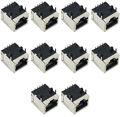 FMHXG RJ45 PCB-Buchse, 10 Stück, geschirmt, RJ45 8P8C, 90 Grad Winkel, Netzwerk-Modular-Stecker für PCB, CAT5/5e/6 Computer LAN 8P8C Buchse