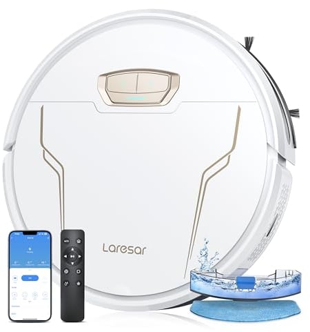 Laresar Aspirateur Robot Evol 3S, Robot Aspirateur Laveur 4000Pa avec Boost Auto pour Tapis, 7.6cm Aspirateur Ultra Mince Compact pour Poils d'animaux, Contrôle Intelligent par App/Alexa/Google Home