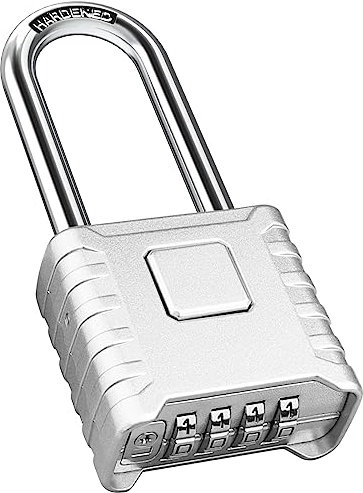 Diyife Heavy Duty Combination Padlocks Outdoor, [Weatherproof] Long Shackle 52mm Large 4 Digit Code Padlock with 8mm Thick 304 Stainless Steel Shackle for Garage, School, Gate, Shed, Gym (Silver)