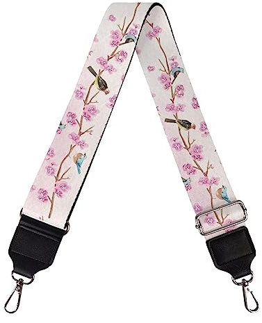 Poceacles Kirschblüten Kolibri-Muster breiter Schulterriemen für Frauen Damen Ersatz verstellbarer Gürtel Canvas Tasche Crossbody Handtasche, 1 Stück