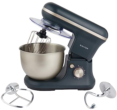 Salter Marino Baking Stand Mixer - 6 Speed Kitchen Mixer With Pulse, 5L Stainless Steel Mixing Bowl, Removable Splash Guard, Whisk, Dough and Beater Attachment, 1200W, Blue/Grey