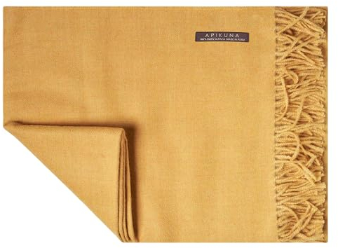 Apikuna® Alpaka Wolldecke aus 100% feinster Baby Alpaka Wolle - 180 x 130 cm in Senfgelb - kuschelig weiche & warme Decke - Sofadecke Alpakadecke Kuscheldecke Alpaka Decke Baby Alpaka Decke