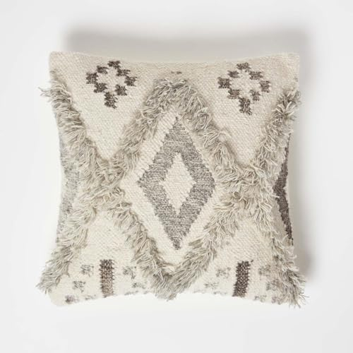 Homescapes Alta Kelim-Kissen Creme-grau, Zierkissen 45x45 cm, Boho Kissen mit Füllung