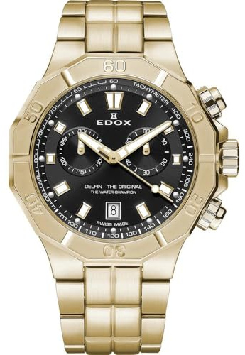 Edox Analoge Herrenuhr Quarz mit Edelstahlarmband mid-39647, Gold, Armband