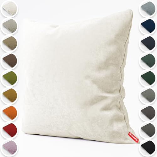 Schuette® Dekorativer Kissenbezug aus Samt mit verdecktem Reißverschluss • Millenium Velvet Kollektion: Polar Bear (Weiß-Beige) • Knitterfrei • Kuschelweich • Zierkissen • Sofakissen
