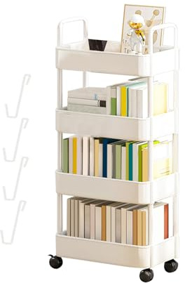 Baoqifong Carrello Portaoggetti a 3 Livelli/4 Livelli, Carrellino Cucina Salvaspazio a Ruote | Organizer per Carrello portaoggetti per Carrello Multiuso | Carrello Porta Libri Organizer per Carrello