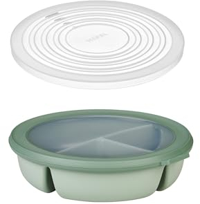 Mepal – Bento-Schüssel Starter-Set inkl. Mikrowellendeckel, Multischale mit 3 Fächern, rund Cirqula – Frischhaltedose luftdicht – Meal-Prep-Boxen & Vorratsdosen – Nordic sage