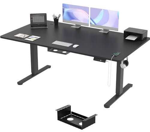 TRIUMPHKEY Scrivania Alzabile Elettrica, 180 x 80 cm, con Porta di Ricarica USB, Ruote, 3 Altezze di Memoria, Regolabile in Altezza 72-118 cm, Scrivania per Computer per Ufficio