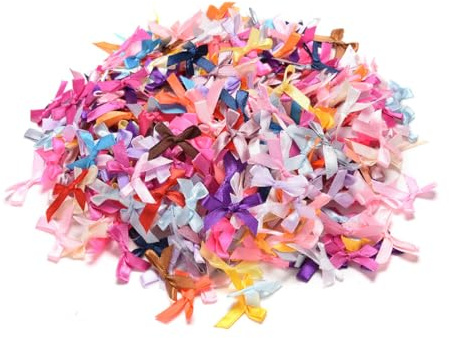 YOYEAH 100 Stück Mini-Schleifen zum Basteln - 3 cm Satinband-Schleifen in lebendigen Farben, ideale kleine Schleifen zum Aufkleben für DIY-Projekte