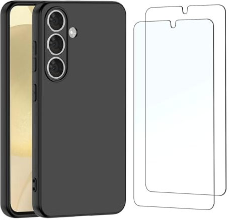 NEW'C Coque pour Samsung Galaxy S24 5G Silicone Ultra Fine Noir et 2 × Verre trempé pour Samsung Galaxy S24 5G Film Protection écran