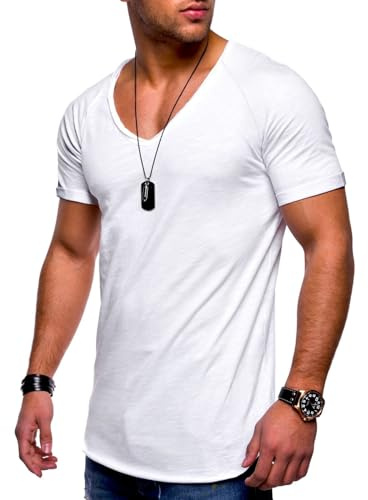 behype. Herren T-Shirt V-Ausschnitt Kurzarm Oversized Basic Male Tee aus Baumwolle Leichtes V-Neck Oberteil