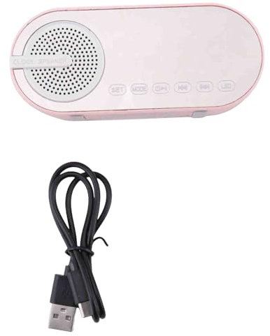 JUJNE Enceinte Bluetooth portable avec horloge numérique et veilleuse colorée, double réveil, caisson de basses, rose, , facile à utiliser