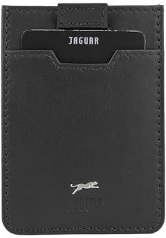 Jaguar Portefeuille pour homme en cuir véritable, fin porte-cartes de crédit avec languette amovible, avec boîte, Noir 102
