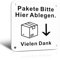 TAKULA 10 * 10CM Paketbox Schild-Pakete Bitte Hier Ablegen,Paketbox Aufkleber mit Pfeil,Reflektierendes Metallschild Aufkleber Paketbox Symbol