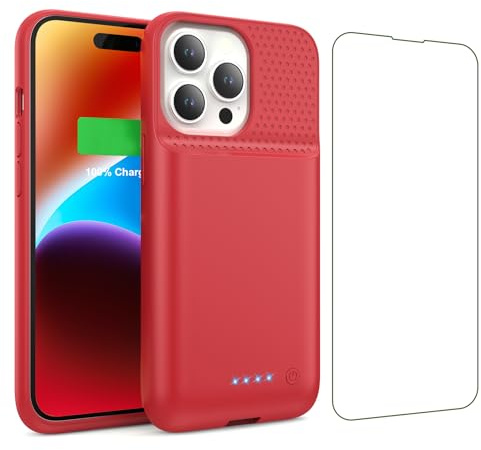 QTshine Battery Case for iPhone 13/13 Pro/14,[2025 Upgraded] 7500 mAh Ultra-Slim Portable Extended Charger Cover for iPhone 13/13 Pro/14 Charging Case (6.1 Inch)-Red