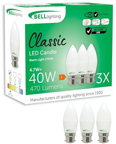 BELL Lighting B22 Bayonet Dimmable Light Bulb LED Candle 3 Pack | Warm White 2700K | 470 Lumen 4.7W | Energy Saving Candle Light Bulb | 40W Lamp Equivalent