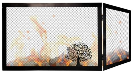 PARASCINTILLE ANGOLARE PER CAMINO REVERSIBILE IN FERRO Parafiamme per Caminetti, Caminetto Angolare CM 60 x 50 x H 50 modello DOLOMITE Albero della Vita