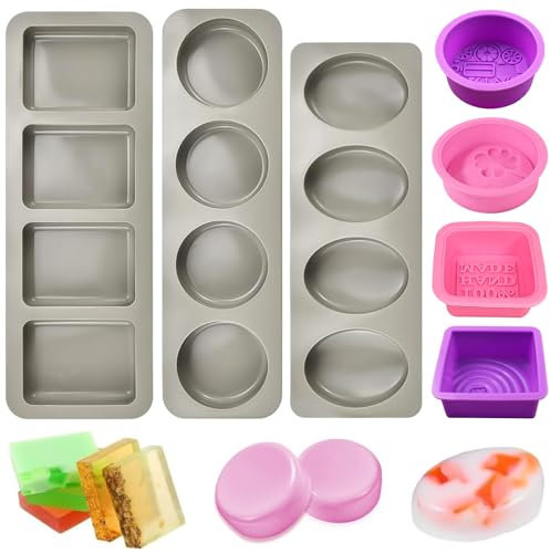 YOUNGSAY 7 Pièces Moule Savon, Silicone Moule à Savon, Facile à Démouler Moule a Savon pour le Savon/Gelée/Gâteaux/Glaçons Faits à la Main (7 Styles)