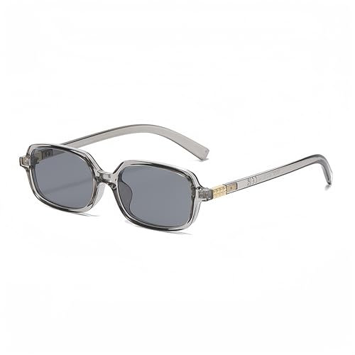 WDZAYXC Klassische Rechteckige Sonnenbrille Retro Schlanke Gläser Vintage Rechteck Sonnenbrille(Grau/Grau)