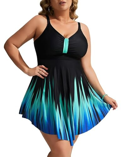 Hanna Nikole Women's Plus Size Skirted One-Piece Swimsuits Tummy Control Swimwear Shape Swimming Costume Ruffled Swim Dress Soft Bathing Suits with Built in Swim Shorts